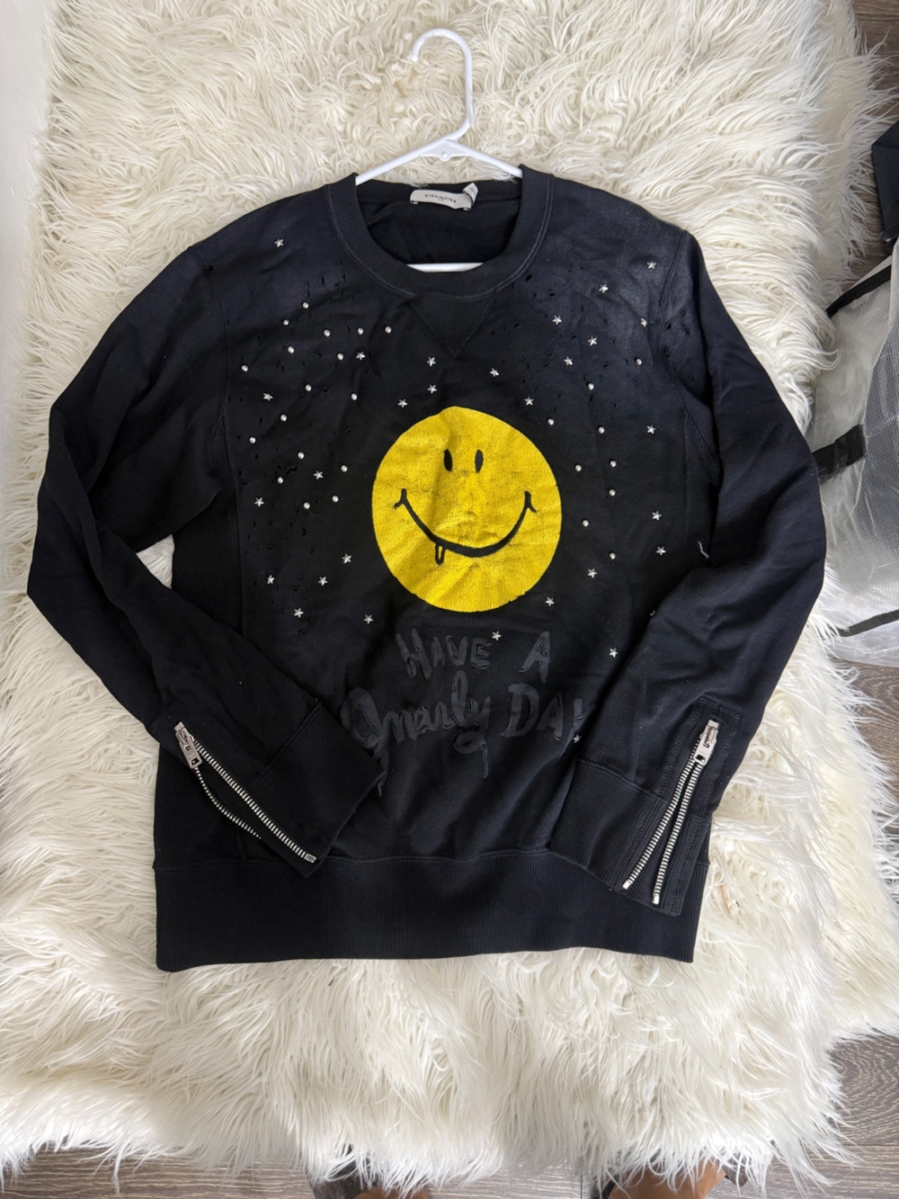 Coach Black Sweatshirt with Yellow Smiley Graphic